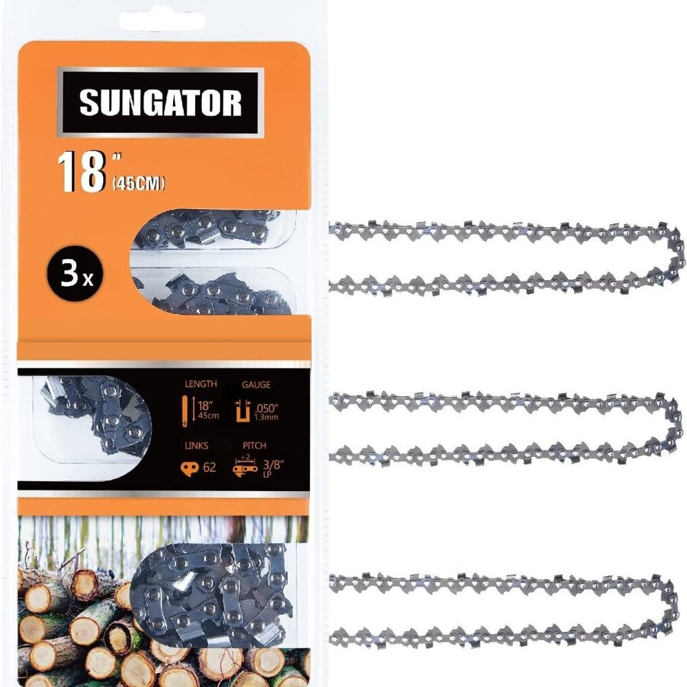 3-Pack 18 Inch Chainsaw Chain 3/8" LP Pitch - .050" Gauge - 62 Drive Links